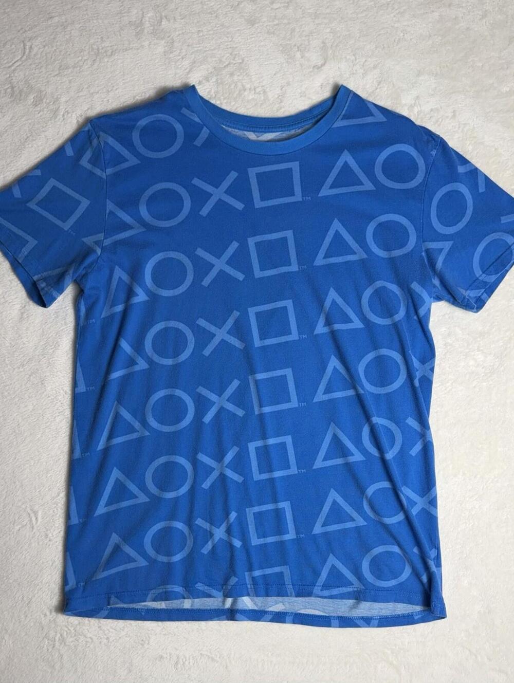 Sony PlayStation T-Shirt Mens Large Blue All Over Print Button Symbols Graphic